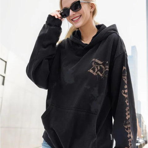 Women Retro Alphabet Graphic Hoodie Oversize Pullover