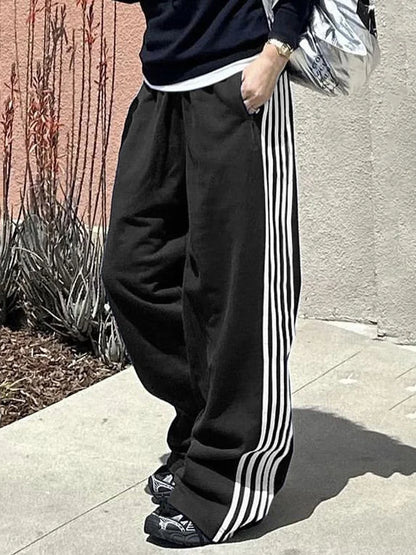 Women's Y2K Wide Leg Track Pants Baggy Side Striped Joggers