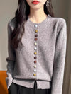Womens Chunky Knit Cardigan Button Front Crew Neck Sweater Winter