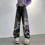 Y2K Graffiti High-Waist Jeans Damen Baggy Slouchy Wide-Leg Hose