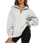 Übergroße Sweatshirt-Hoodies für Damen mit halbem Reißverschluss