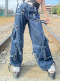 Jeans Goth Dark Cyber Y2k Punk Baggy Fashion Techwear High Waist