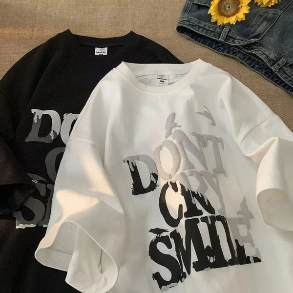 Dont Cry Letter Graphic Tee Men Retro Streetwear Cotton Hip Hop