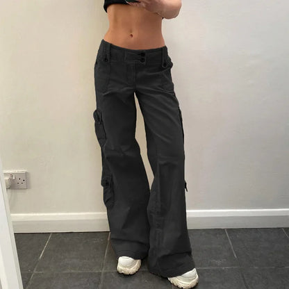 Low Waist Y2K Denim Cargo Pants with Pockets