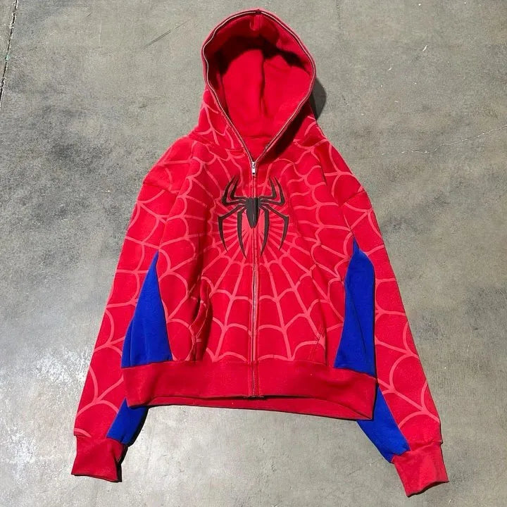 Grunge Y2K Spider Web Hoodie Women Harajuku Punk Zip Sweatshirt