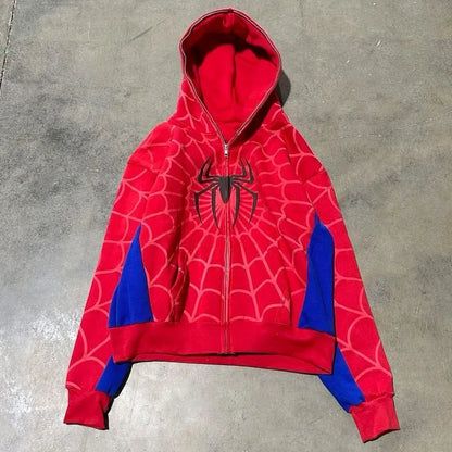 Grunge Y2K Spider Web Hoodie Women Harajuku Punk Zip Sweatshirt