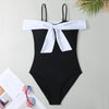 Black White Retro One Piece Swimsuit with Skirt