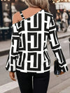 Off Shoulder Geometric Print Blouse Women Long Sleeve Hoodie Top