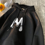 Hoodie Man Casual Cotton Loose Pullover Tops Letter Print Hooded Streetwear