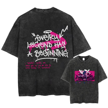 Retro Metal Water Wash T-shirt Men’s Casual Summer Loose Short Sleeve