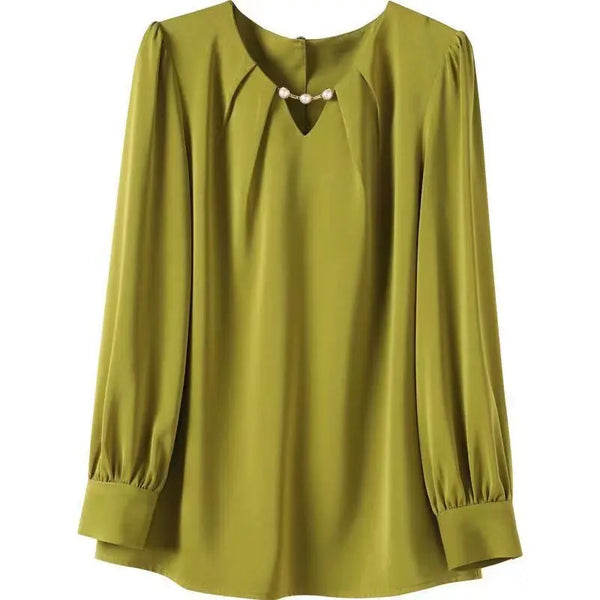 Womens Embroidered Chiffon Blouse V Neck Long Sleeve Bell Sleeve Top