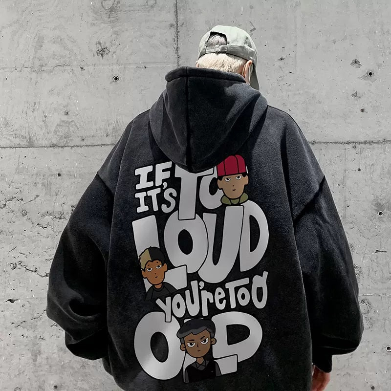 Übergroßer Kapuzenpullover mit Anime-Buchstabendruck, High Street Streetwear für Herren