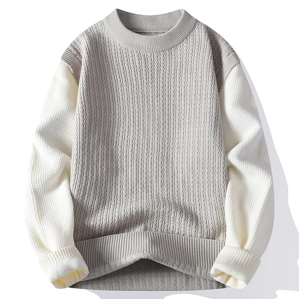Mens Crew Neck Patchwork Sweater Long Sleeve Knit Pullover Casual