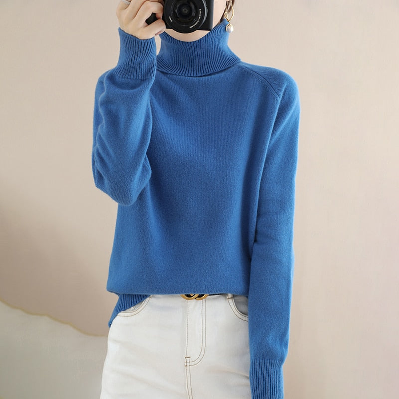 Sweater Turtleneck Cashmere Pullovers Long Sleeve Casual Basic Femme Sweater - xinnzy