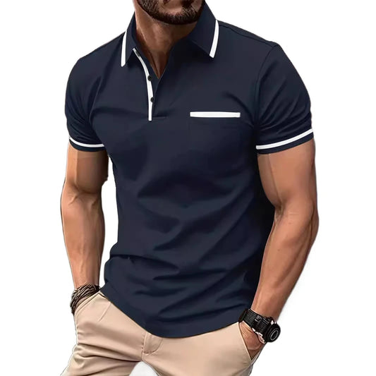 Polo Shirt Men's Short Sleeve Button Lapel Lightweight Turn-down Sport