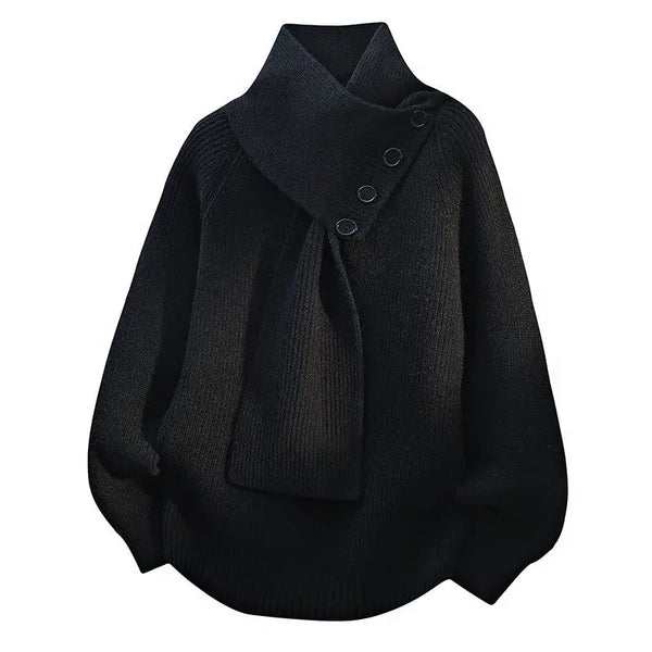 Mens Scarf Neck Sweater Casual Loose Button Knit Pullover Fall