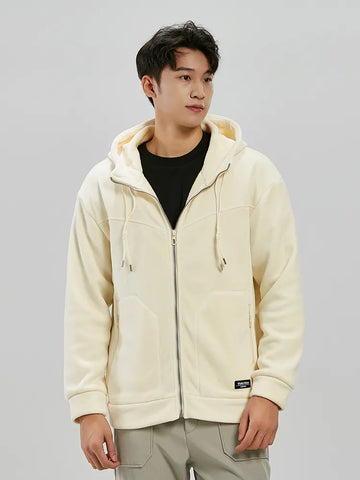 Jacket Men Winter Unisex Hooded Windbreaker with Thick Warm Fleece Coat