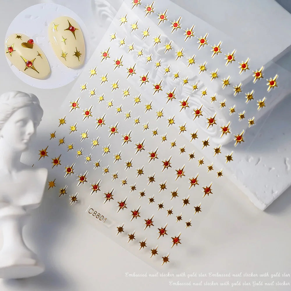 3D Gold Heart Nail Art Stickers