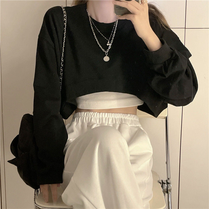 Y2k Streetwear Damen Sexy Solid Cropped Sweatshirts Harajuku