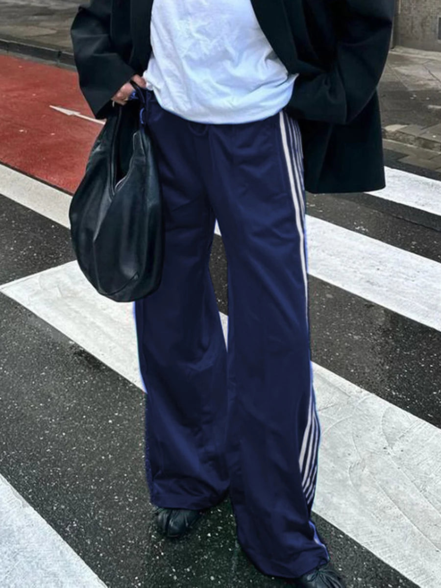 Women's Y2K Wide Leg Track Pants Baggy Side Striped Joggers