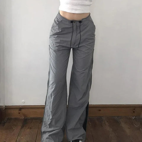 Split Zipper Contrast Pants High Waist