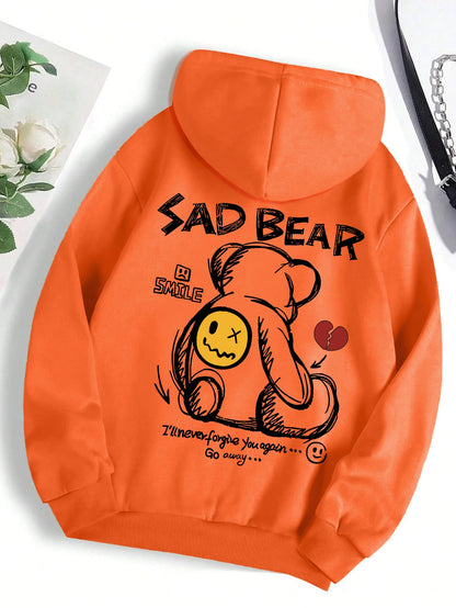 Funny Bear Cartoon Hoodie Women Fleece Casual Top