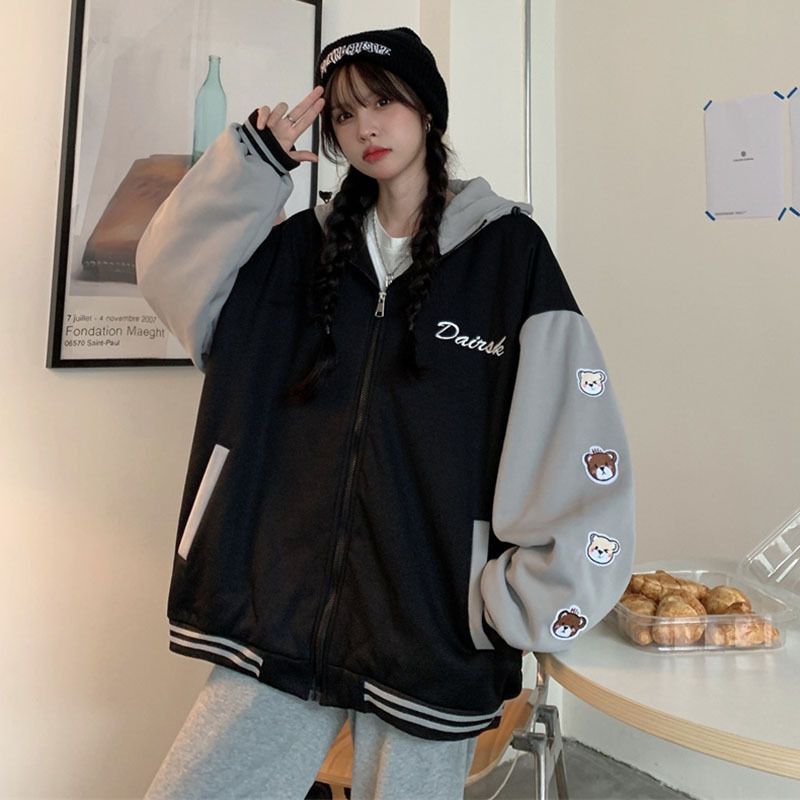 Baseball Jacket Women Harajuku Streetwear Patchwork Zip Bomber Jackets