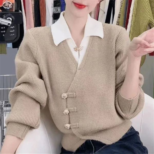 Womens Mock Layered Cardigan Chic Fall Winter Knit Sweater