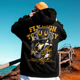 Autumn Skateboard Robot Print Fleece Hip Hop Fashion Pocket Hoodies Y2K Streetwear