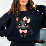 Cute Black Cat Print Sweatshirt