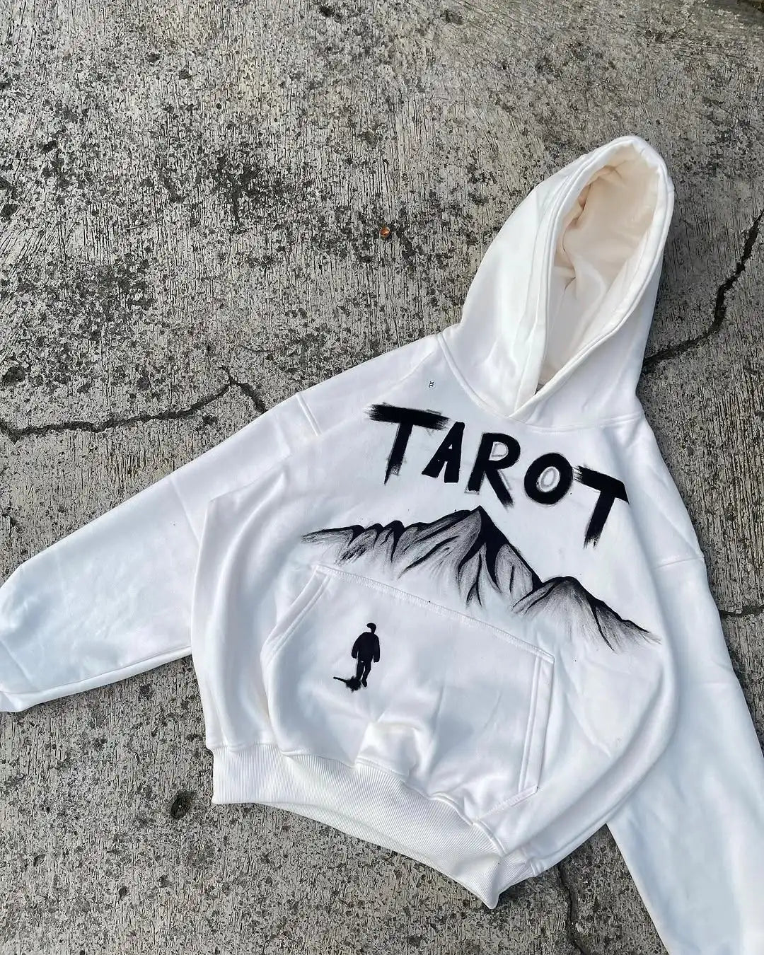 Fashionable 2025 Abstract Print Hoodie Men’s Casual White Top