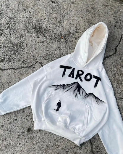 Fashionable 2025 Abstract Print Hoodie Men’s Casual White Top