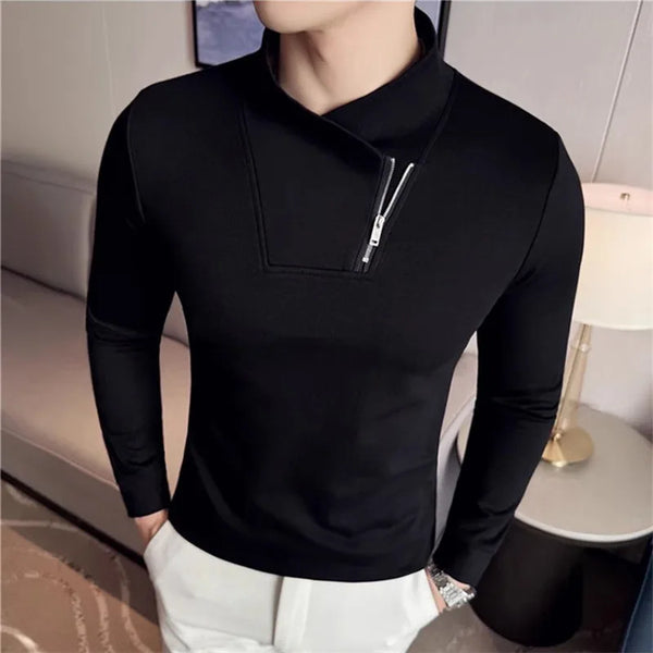 Men Muscle Fit Quarter Zip T Shirt Mock Neck Solid Stretch Top