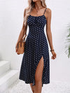 Summer Spaghetti Straps Polka Dot Slit Dress Women Boho Midi