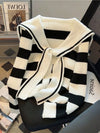 Womens Shawl Collar Layered Knit Top Striped Contrast