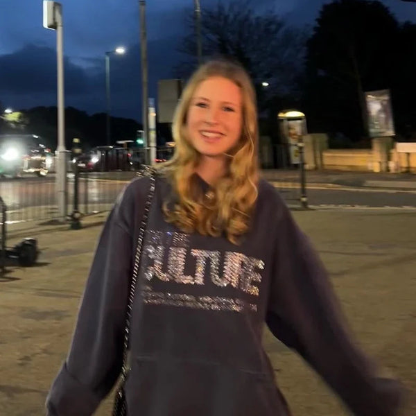 Y2K women's hooded sports rhinestonespunk Gothic shirtstreet distressed