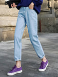 Jeans for Women High Waist Casual Black Streetwear Denim Pants Beige Blue - xinnzy