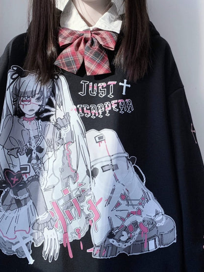 Harajuku Anime Hoodies Women Goth Streetwear Cartoon Print Y2k