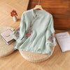 Womens Vintage Embroidered Top Cotton Linen Loose Summer Shirt