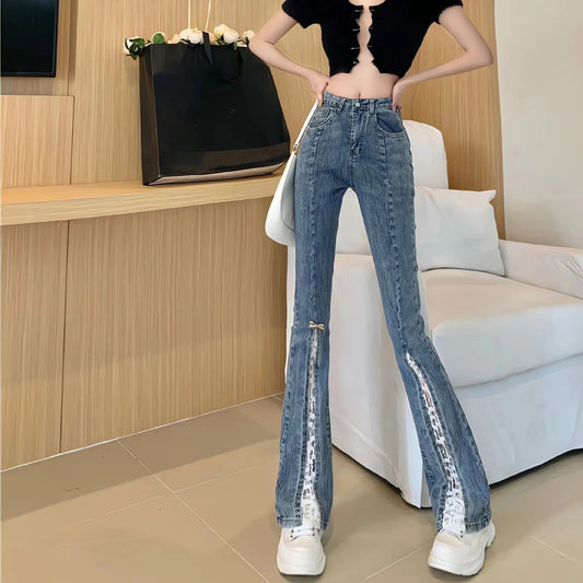 Y2K 90s Chic Lace Denim Flare Jeans