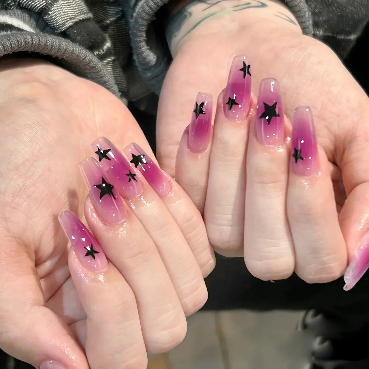 Cute Black Star with headphone 3D Press on Nails