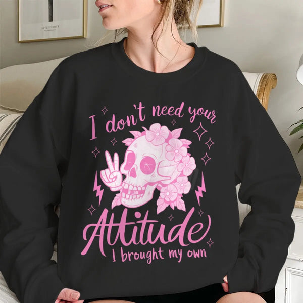 Funny Skeleton Hoodie Sarcastic ‘I Don’t Need Your Attitude’ Sweatshirt for Fall