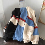 2023 Fleece Hoodies Patchwork Stripe Hooded Sweatshirts Loose Coats