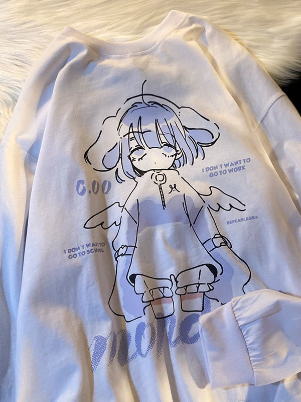 Anime Übergroßes Sweatshirt Streetwear Damen Harajuku Niedlicher Cartoon