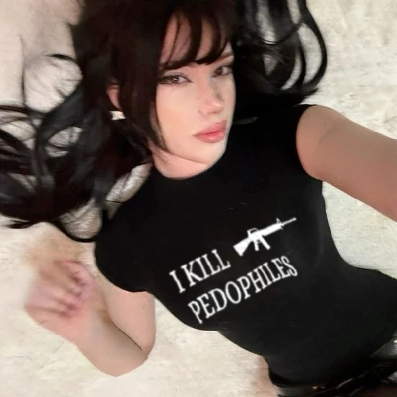 Grunge Punk Hip Hop Y2K Womens T-Shirt Short Sleeve Chic Fashion