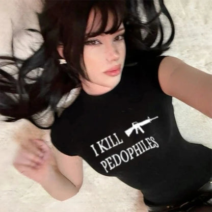 Grunge Punk Hip Hop Y2K Womens T-Shirt Short Sleeve Chic Fashion