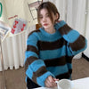 Womens Striped Knit Sweater Oversized O Neck Pullover Casual Top