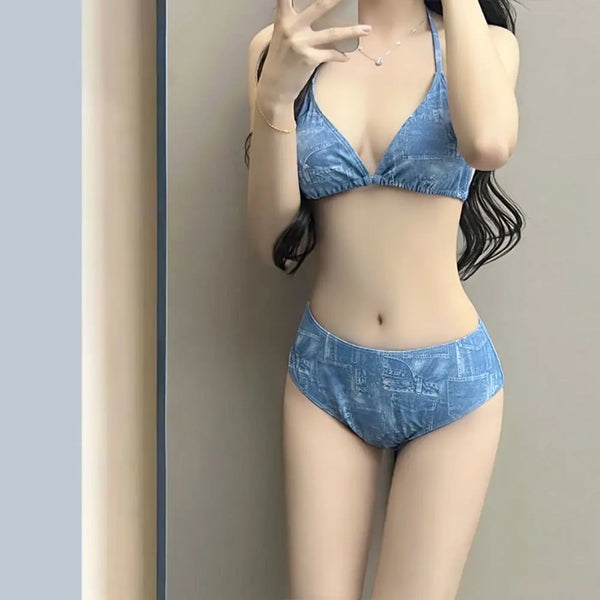 Four Piece Bikini Set Halter Neck Long Sleeve Cover Up Swimsuit