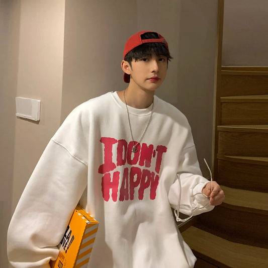 Autumn Korean Style Oversize Men Sweatshirt Letter Printed Pullovers Loose