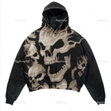 Schwarzer Hoodie mit Totenkopf-Print Damen Harajuku Y2K New Goth